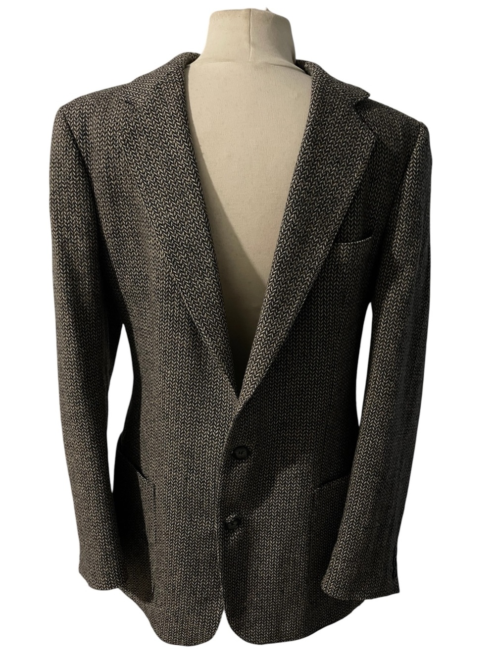 Vintage Men's Herringbone Tweed Sport Coat 40L Made in Holland Four/Forty